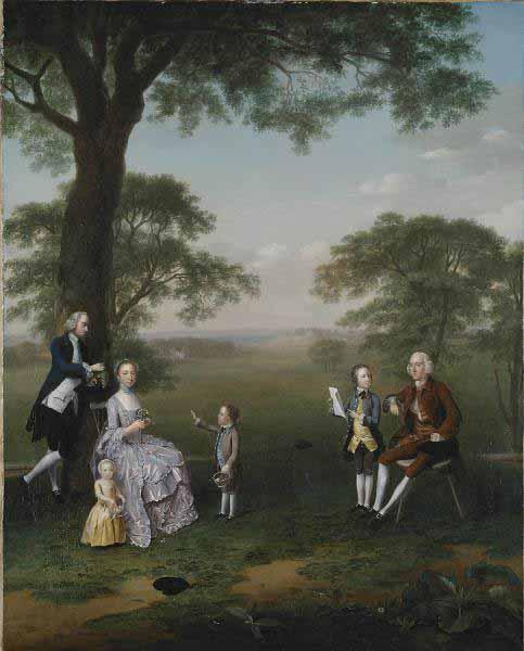 Arthur Devis The Clavey family in their garden at Hampstead